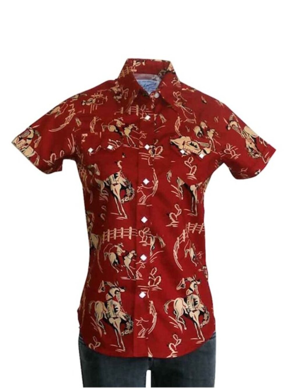 Rockmount Vintage Bronc Print Short Sleeve Red Western Shirt